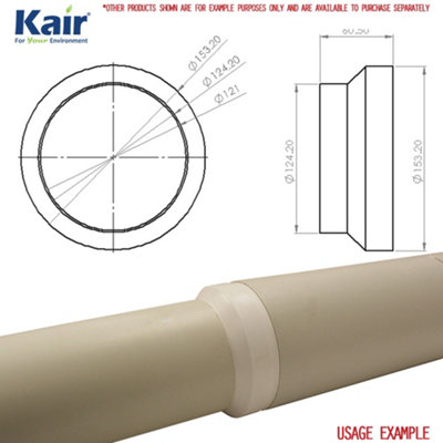 Kair Ducting Reducer 150mm to 125mm - 6 to 5 inch Duct Pipe Reduction Connector for Extract Fans and Ventilation Units