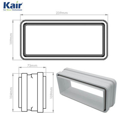 Kair Fast Seal 220mm x 90mm Ducting Quick Fit Connector for Rectangular Flat Pipe to Duct Fitting