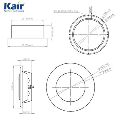 Kair Fire Rated Ceiling Extract Valve 125mm - 5 inch White Coated Metal Vent