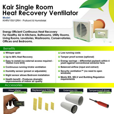 Kair Heat Recovery Silent Extractor Fan with Humidistat, Pullcord, Night  Sensor - Anti Condensation Ventilation Unit | DIY at Bu0026Q