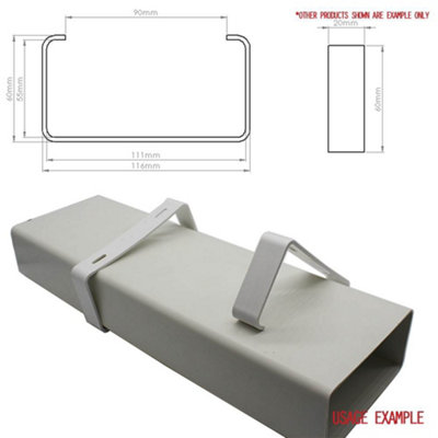 Kair Rectangular Ducting Retaining Clip 110mm x 54mm Support Bracket for Plastic Flat Channel Duct - 3