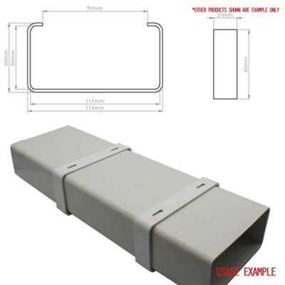 Kair Rectangular Ducting Retaining Clip 110mm x 54mm Support Bracket for Plastic Flat Channel Duct - 4