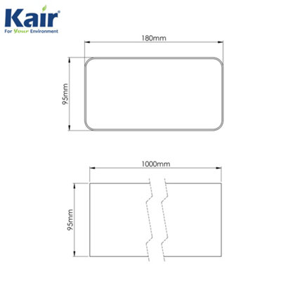 Kair Rectangular Flat Ducting 180mm x 90mm - 1 Metre Length Flat Channel Pipe