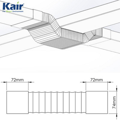 Kair Rectangular Flexible Bend 150mm x 70mm - 500mm Length PVC Hose