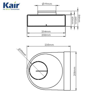 Kair Rotating Elbow Bend Adaptor 204mm x 60mm to 100mm - 4 inch Rectangular to Round 90 Degree Bend Adapter