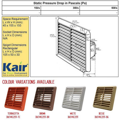 Kair Terracotta Louvred Wall Vent Grille 155mm External Dimension with ...