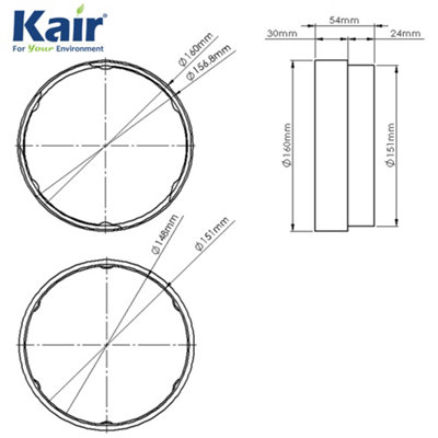 Kair Threaded Connector 150mm - 6 inch for Joining Flexible Hose to Round Ducting Fittings