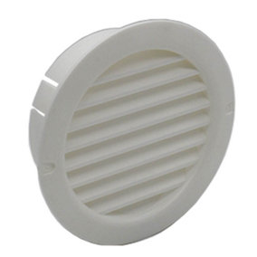 Kair White Circular Vent 128mm Dimension Wall Grille with Fly Screen and 100mm - 4 inch Round Rear Spigot
