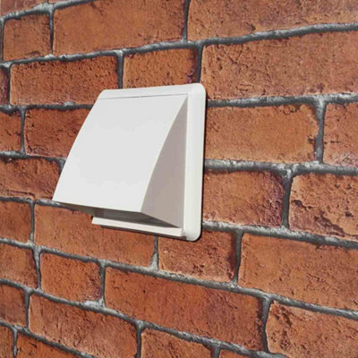 Kair White Cowled Outlet Grille 155mm External Dim Wall Vent With Rectangular 110mm x 54mm Rear Spigot and Backdraught Shutter