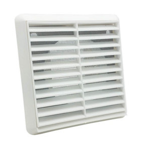 Kair White Louvred Wall Vent Grille 155mm External Dimension with Flyscreen and Round 100mm - 4 inch Rear Spigot