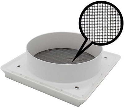 Kair White Louvred Wall Vent Grille 155mm External Dimension with Flyscreen and Round 100mm - 4 inch Rear Spigot