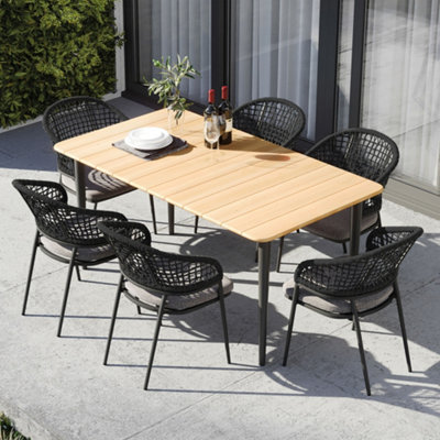 Kalama 6 Seat Rectangular Dining Set with Teak Table in Charcoal