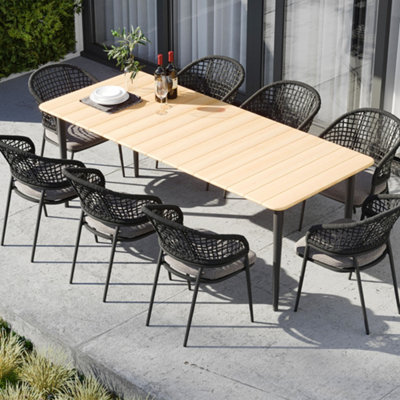 Kalama 8 Seat Rectangular Dining Set with Teak Table in Charcoal