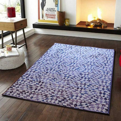 KALEIDO Vintage Geometric Pattern Area Rug (Purple/Cream)