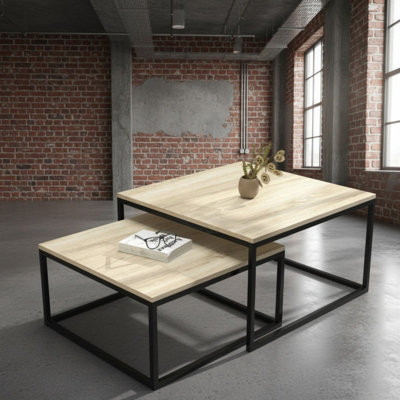 KAMA Set of 2 Modern Coffee Tables Laminated PVC Tops on Metal Base ...