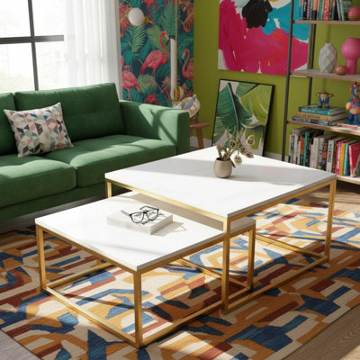 KAMA Set of 2 Modern Coffee Tables Laminated PVC Tops on Metal Base ...