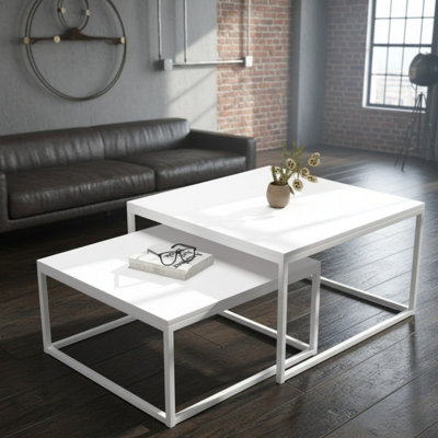 KAMA Set of 2 Modern Coffee Tables Laminated PVC Tops on Metal Base ...