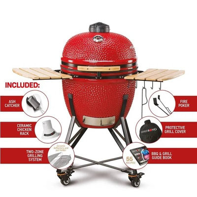 Kamado Bono Grande Ceramic Grill 23 inch in Red Colour Charcoal Grill & Barbecue