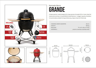 Kamado Bono Grande Ceramic Grill 23 inch in Red Colour Charcoal Grill & Barbecue - 7