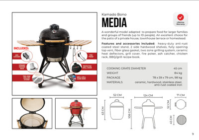 Kamado Bono Media 20'' Ceramic BBQ Grill in Black Colour - 8