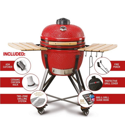 Kamado Bono Media 20'' Ceramic BBQ Grill in Red Colour | DIY at B&Q