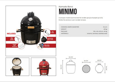 Kamado Bono Minimo 15'' Ceramic BBQ Grill in Black Colour - 5