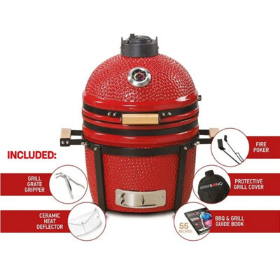 Kamado Bono Minimo 15'' Ceramic BBQ Grill in Red Colour