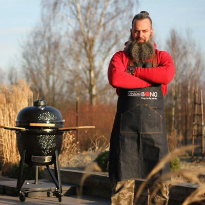 Kamado BONO Stylish Denim Apron with Natural Leather Trim - A Must-Have Grill Accessory