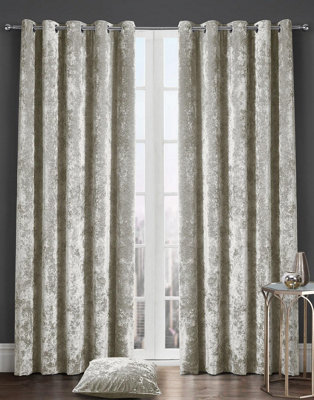 Kampala Hill Crushed Velvet Light Filtering Curtains Cream 46x72"