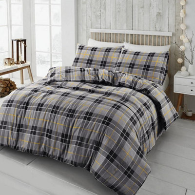 Kampala Hill Flannelette Tartan Check Brushed Cotton Duvet Cover Set Grey Bedding Set Single