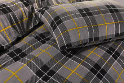 Kampala Hill Flannelette Tartan Check Brushed Cotton Duvet Cover Set Grey Bedding Set Single