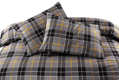 Kampala Hill Flannelette Tartan Check Brushed Cotton Duvet Cover Set Grey Bedding Set Single
