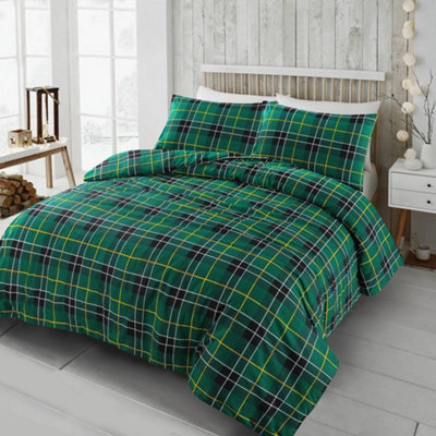 Kampala Hill Flannelette Tartan Check Brushed Cotton Duvet Cover Set Grey Bedding Set Single