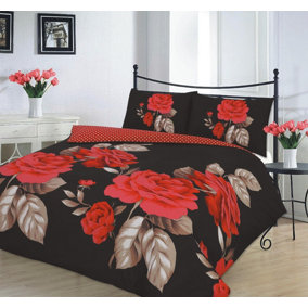 Kampala Hill Isabella Black Red Duvet Cover Set Floral Themed King Bedding Set