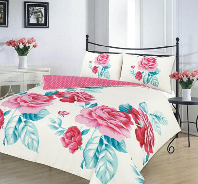 Kampala Hill Isabella Pink Teal Duvet Cover Set Floral Themed King Bedding Set