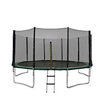 Kanga 16FT or 488cm Round Outdoor Trampoline with Green Padding, Safety Enclosure and Ladder