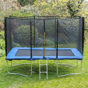 Kanga 8x12FT or 366cm x 244cm Rectangular Trampoline with Blue Coloured Padding, Safety Net Enclosure and Ladder