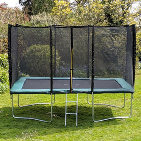 Kanga 8x12FT or 366cm x 244cm Rectangular Trampoline with Green Coloured Padding, Safety Net Enclosure and Ladder