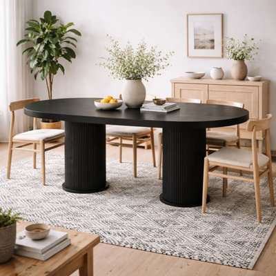 Kanturk Oval Black Dining Table Matt Wood Veneer Pedestal Base
