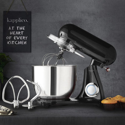 Kapplico Black Powerful 2200W Electric Food Stand Mixer Large 7L Bowl, 3 Attachments included - Dough Hook, Whisk and Egg Beater