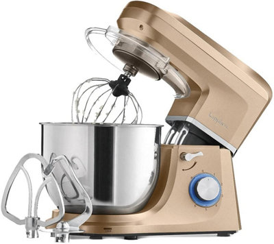 Kapplico Gold 1800W Stand Mixer with Large 7L Stainless Steel Bowl and 3 Attachments - Whisk, Beater and Dough Hook, Splash Guard