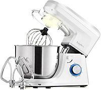 Kapplico White 1800W Stand Mixer with Large 7L Stainless Steel Bowl and 3 Attachments - Whisk, Beater and Dough Hook, Splash Guard