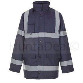 Kapton Hi Vis High Visibility Waterproof Parka Coat Work Safety Security Workwear, Navy, L