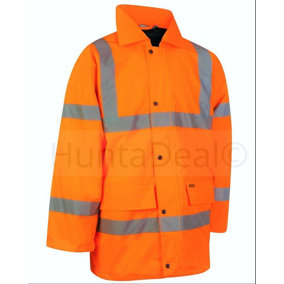 Kapton Hi Vis High Visibility Waterproof Parka Coat Work Safety Security Workwear, Orange, 5XL