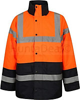 Kapton Hi Vis High Visibility Waterproof Two Tone Parka Coat Work Safety Security Workwear, Orange Navy, XL