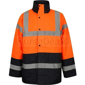 Kapton Hi Vis High Visibility Waterproof Two Tone Parka Coat Work Safety Security Workwear, Orange Navy, XL