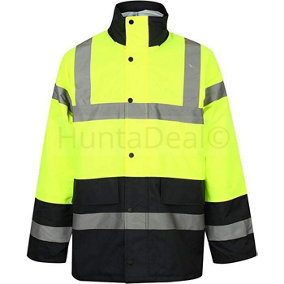 Kapton Hi Vis High Visibility Waterproof Two Tone Parka Coat Work Safety Security Workwear, Yellow Navy, 5XL
