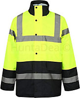 Kapton Hi Vis High Visibility Waterproof Two Tone Parka Coat Work Safety Security Workwear, Yellow Navy, L