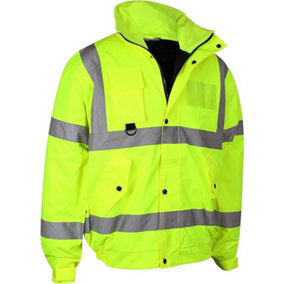 Kapton Hi Viz VIS High Visibility Bomber Contractor Padded Jacket Work Safety Security Workwear, Yellow, 2XL