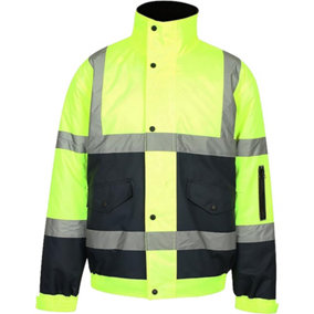 Kapton Hi Viz VIS High Visibility Bomber Contractor Padded Jacket Work Safety Security Workwear, Yellow Navy, XL